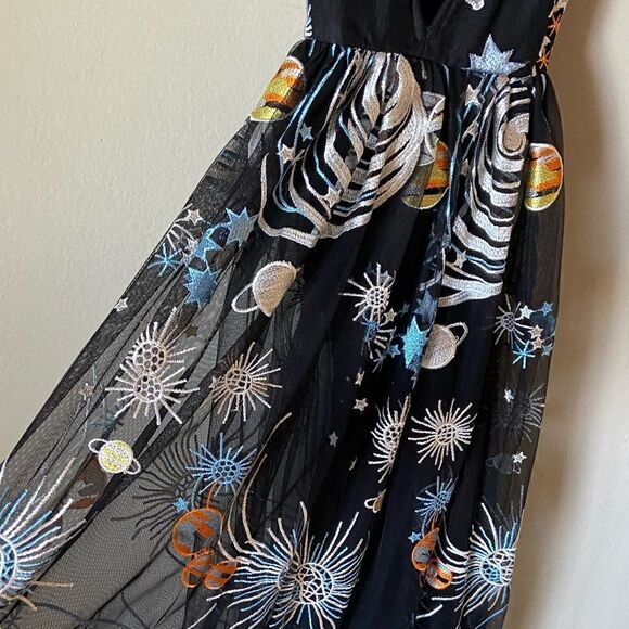 L'atiste Rare Galaxy Maxi Black Dress Sheer Embroidered Size S - Picture 8 of 11